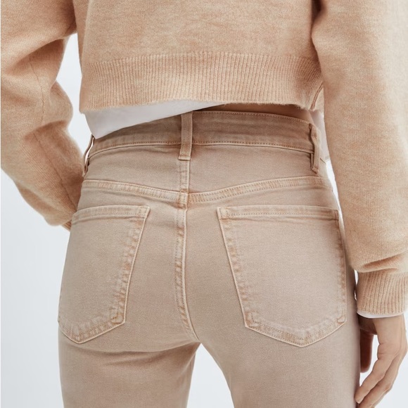 NWT Mango MNG Sienna Kick Flare Crop jeans Sand High Rise Fray Hem Denim Size 1 - Picture 3 of 8